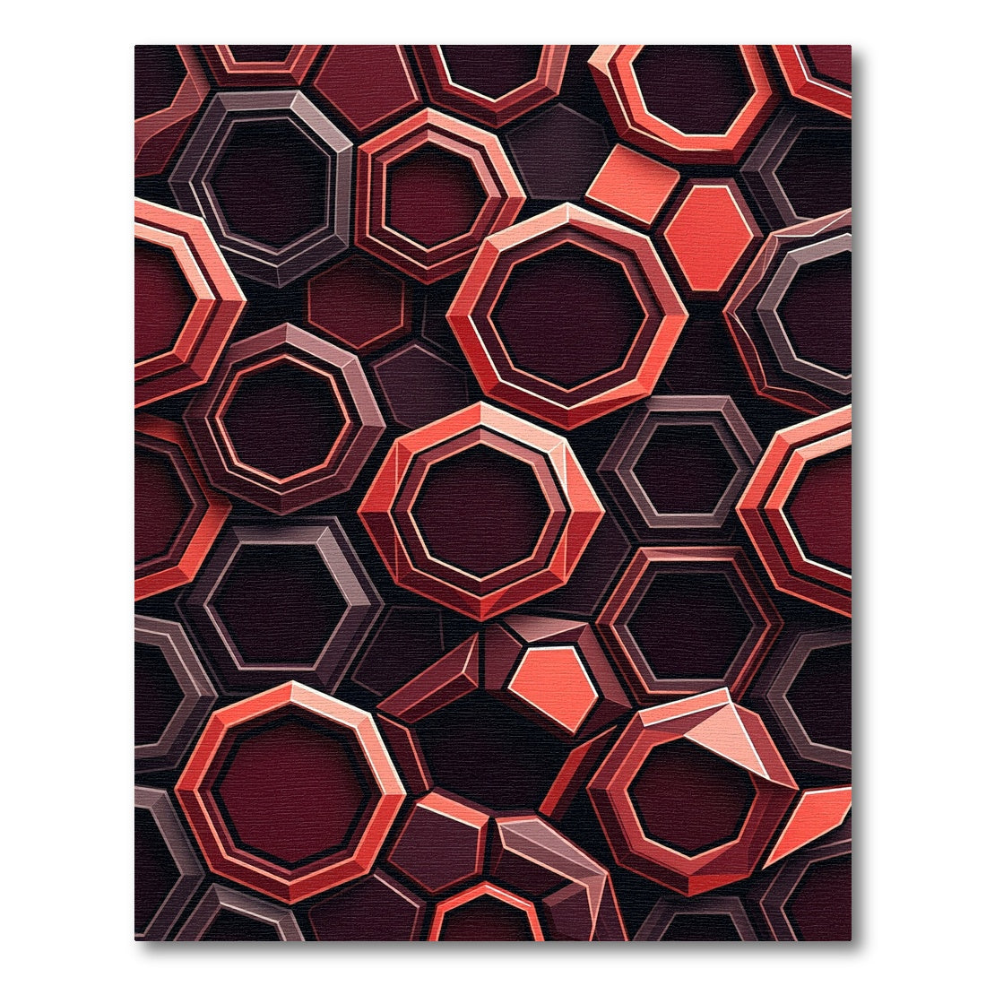 Crimson Honeycomb Geometric Overlap Rug