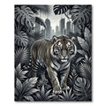 Monochrome Tiger Among Lush City Jungle Rug