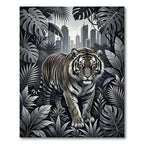 Monochrome Tiger Among Lush City Jungle Rug
