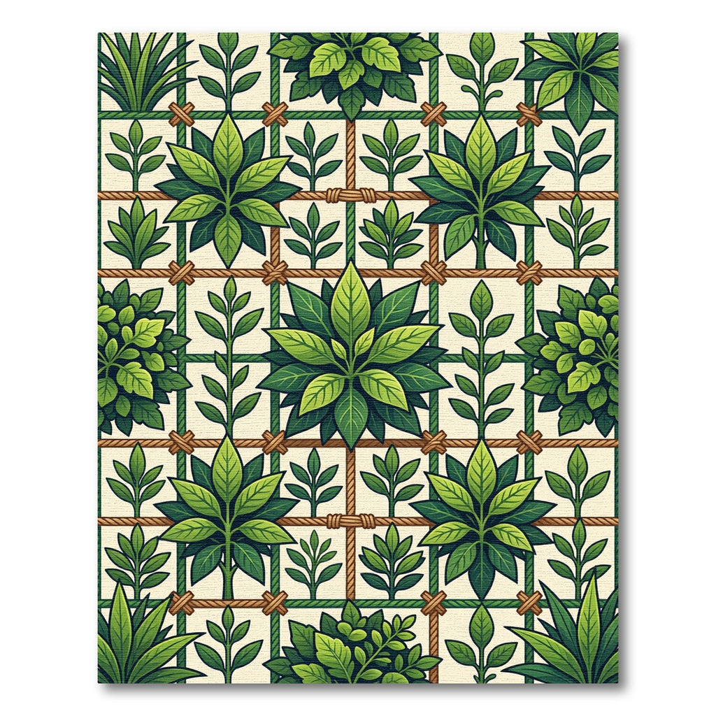 Lush Green Botanical Trellis Grid Rug