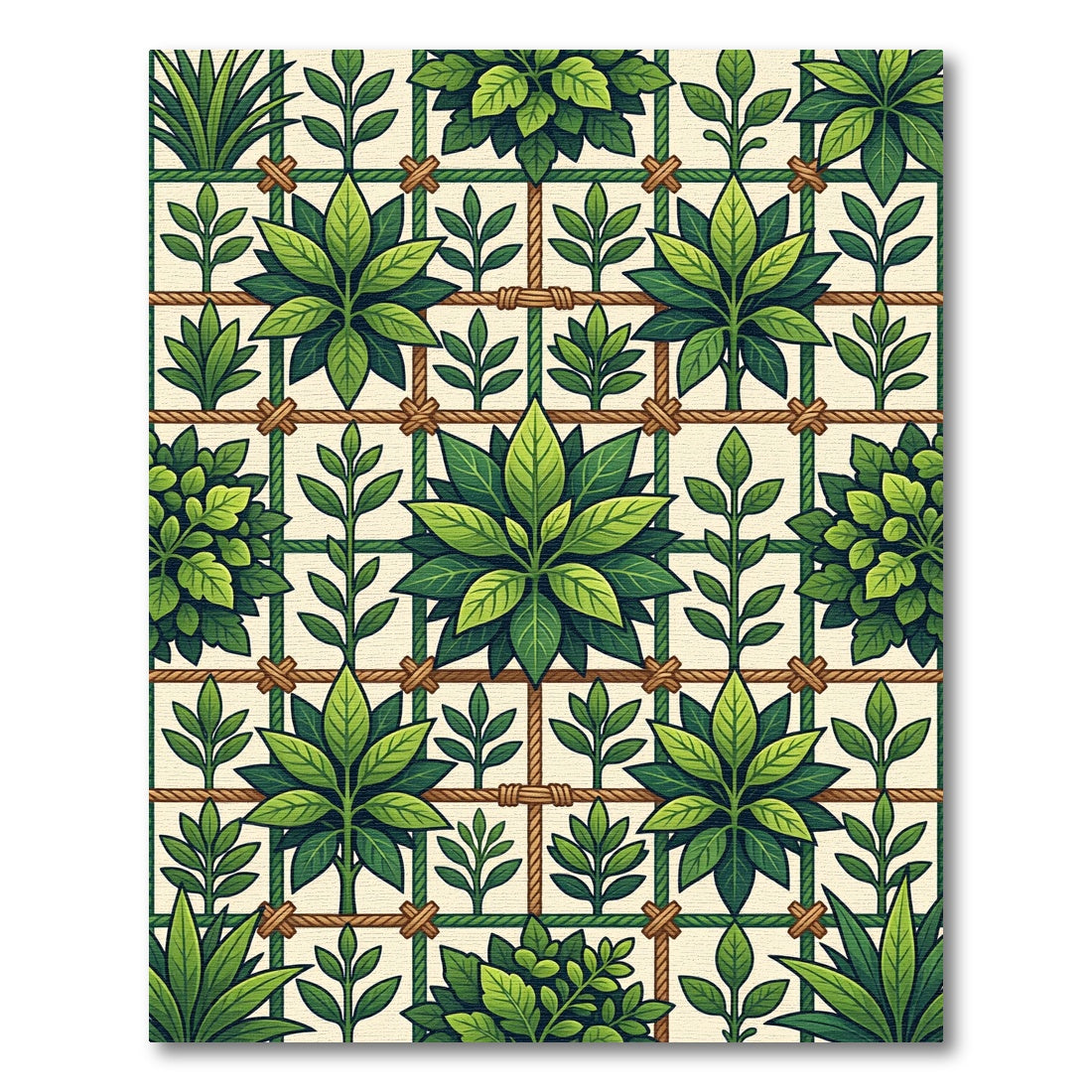 Lush Green Botanical Trellis Grid Rug