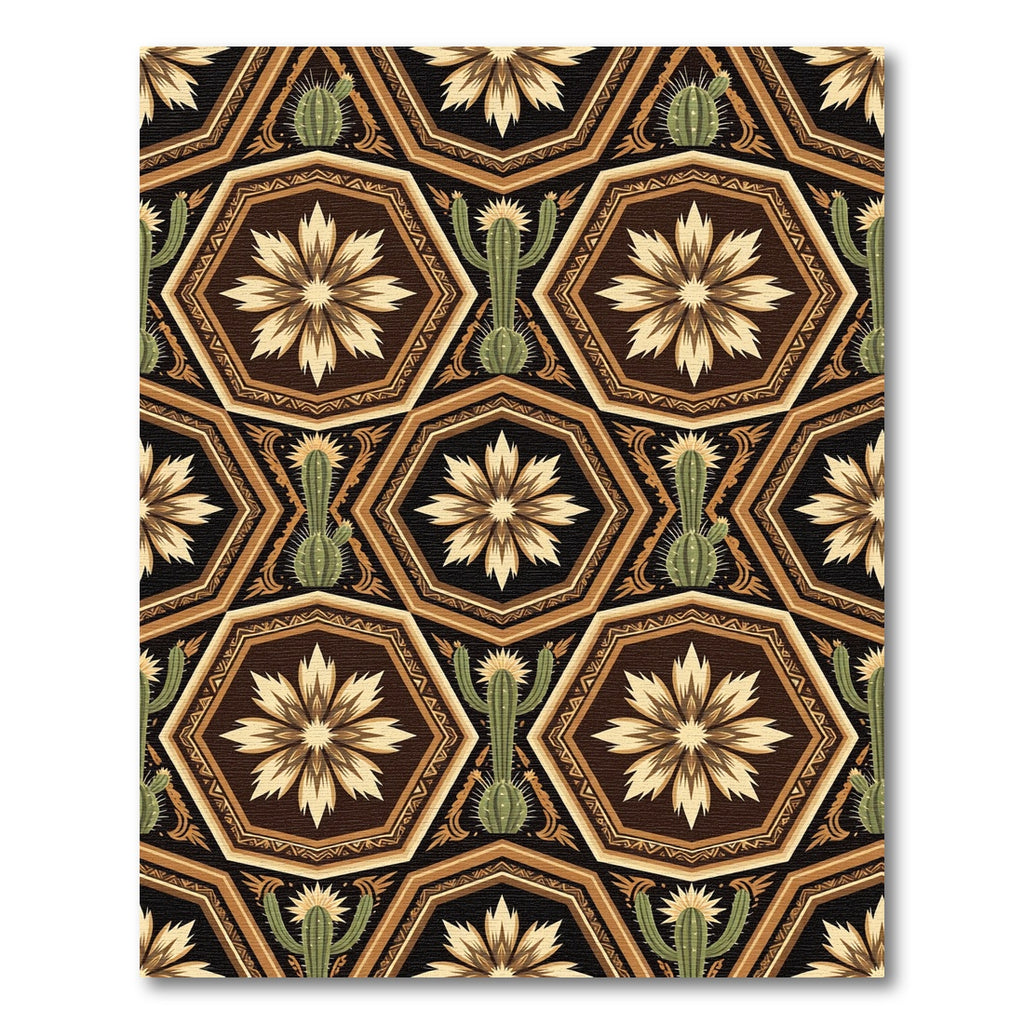Earthy Hexagonal Cactus Geometric Desert Rug