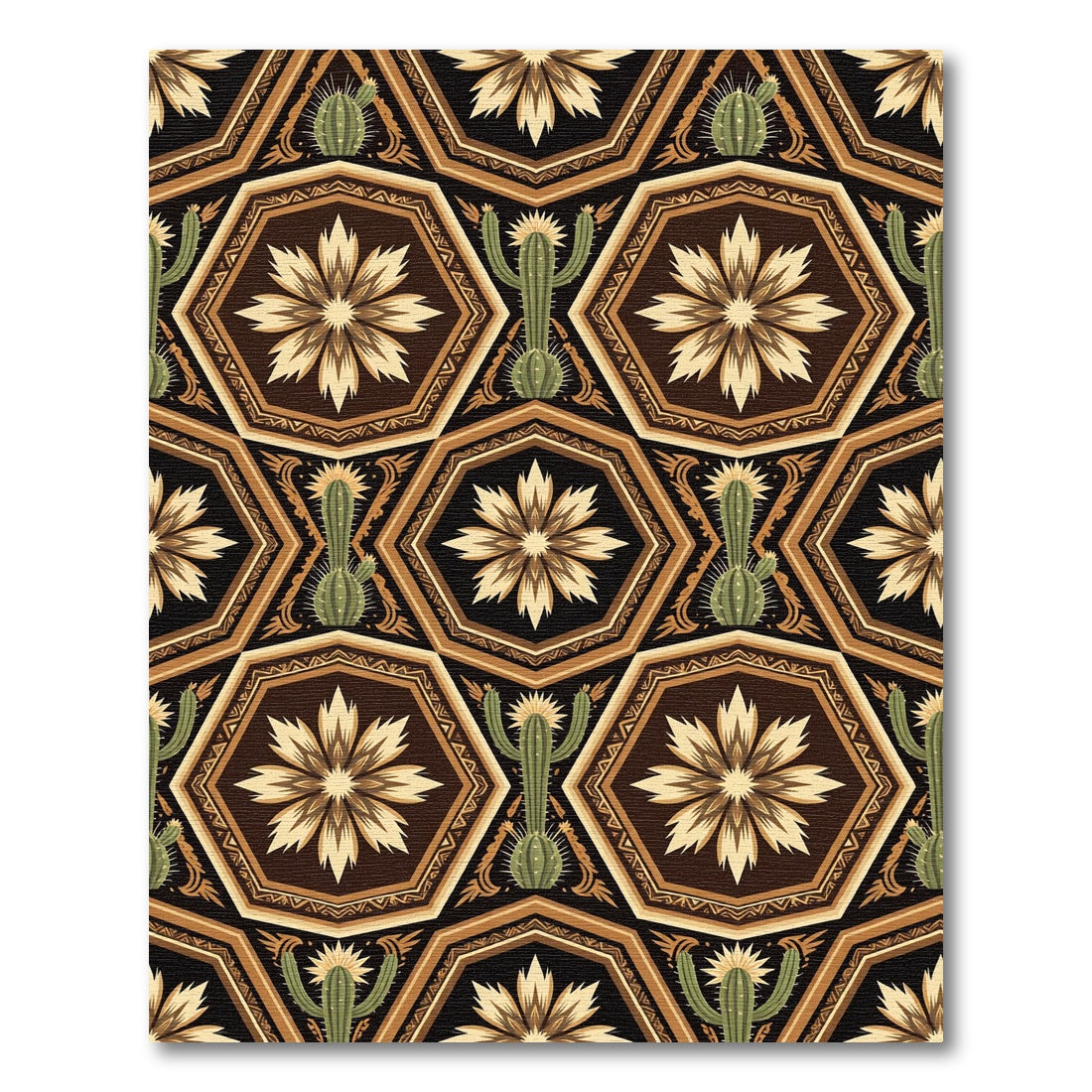 Earthy Hexagonal Cactus Geometric Desert Rug
