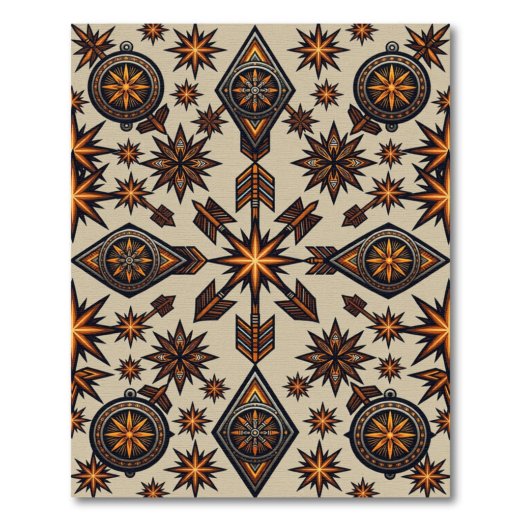 Bronze Star Compass Arrow Tile Rug