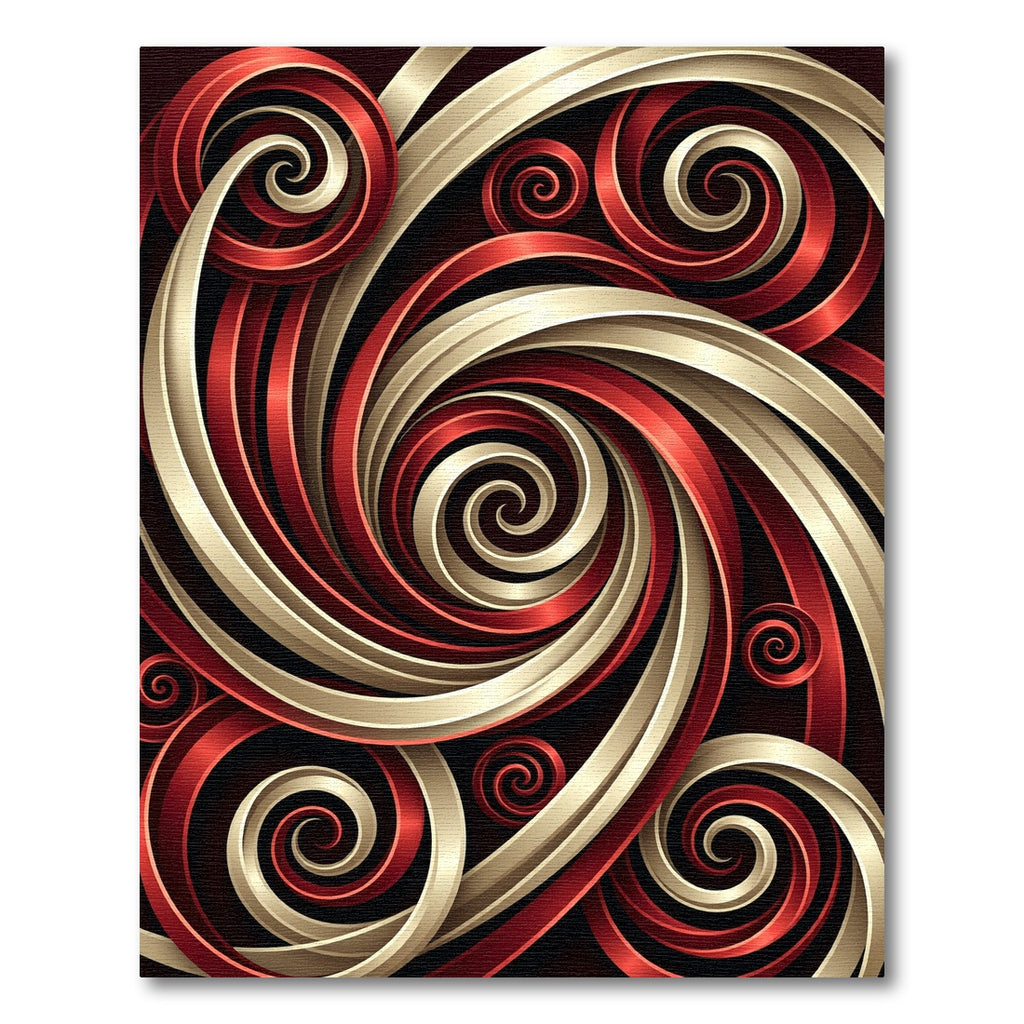 Crimson Gold Swirling Ribbons Rug