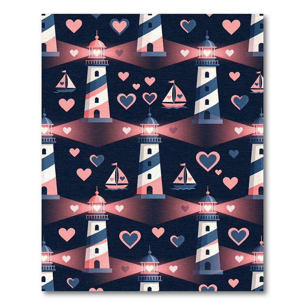 Navy Pink White Lighthouse Hearts Sailboat Rug