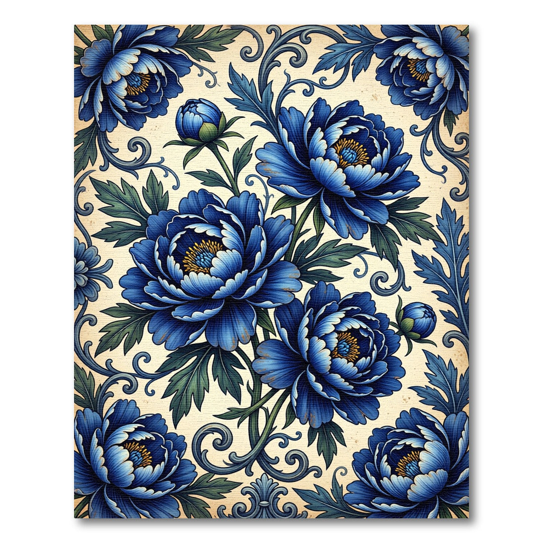 Emerald Green Blue Floral Scroll Rug