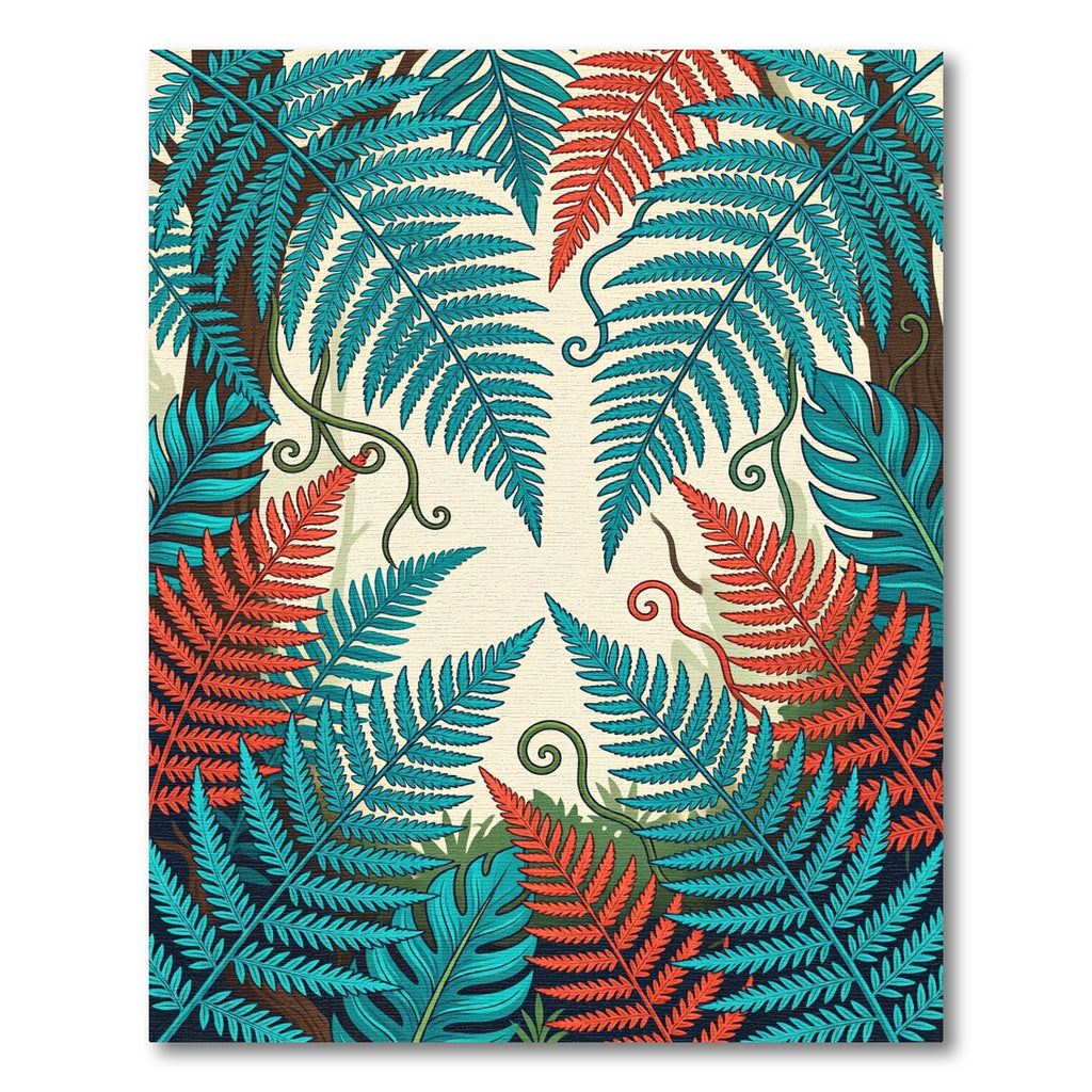 Vibrant Teal and Terracotta Tropical Ferns Rug