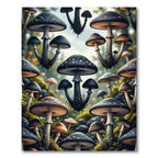Whimsical Ethereal Black Mushroom Forest Rug