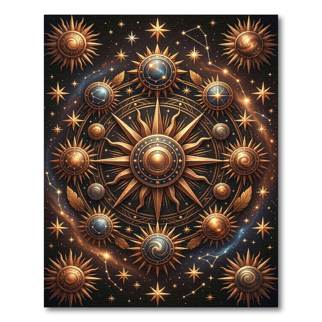 Celestial Gold Sunburst Astrology Medallion Rug