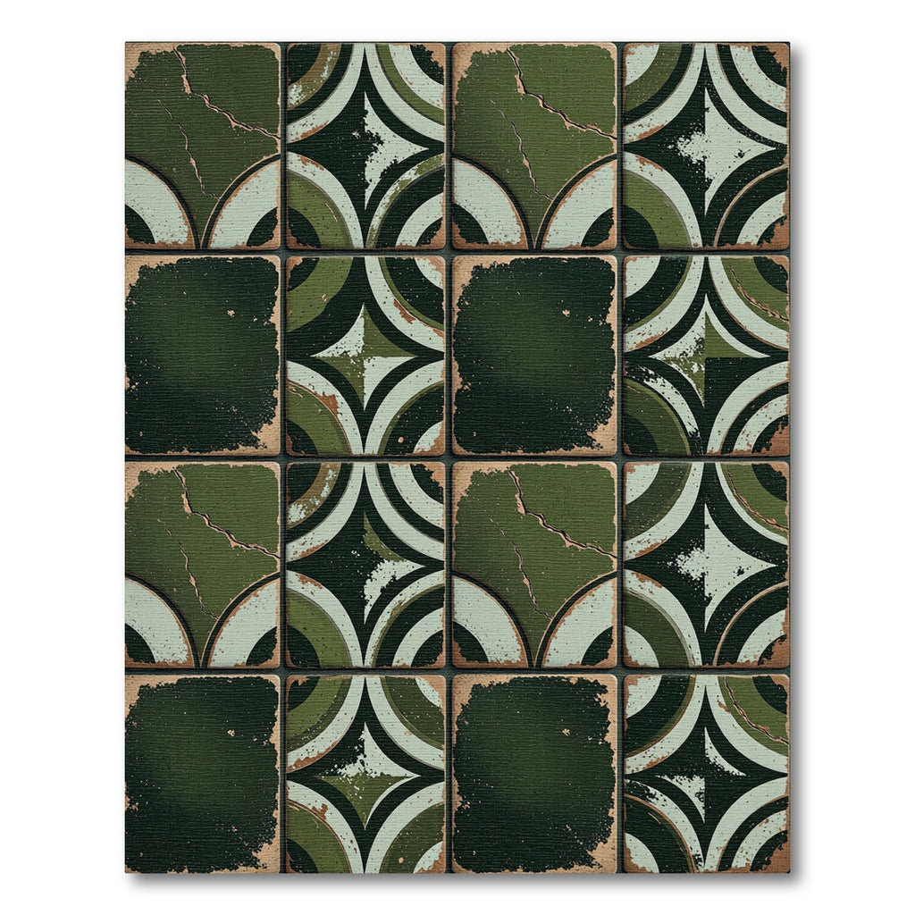 Midcentury Forest Green Geometric Arc Tile Rug