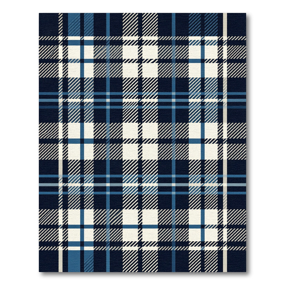 Classic Navy Cream Plaid Grid Rug
