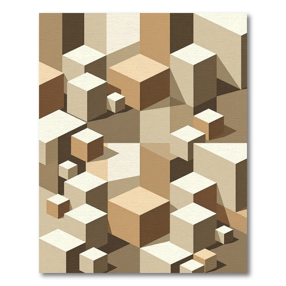 Neutral Earth Tone Geometric Cubes Rug