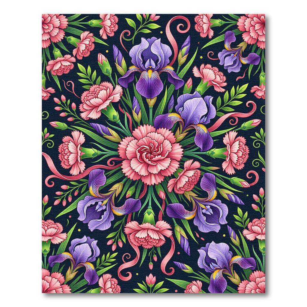Vibrant Pink Carnation and Purple Iris Rug