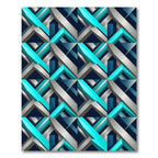 Geometric Teal Silver Abstract Sculpture Rug