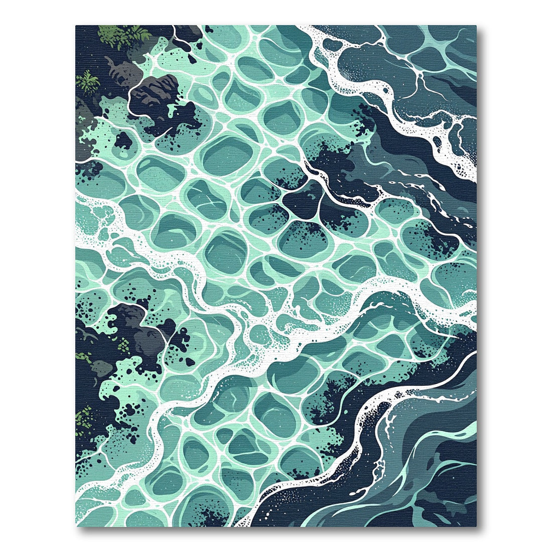 Teal Abstract Ocean Wave Ripples Rug