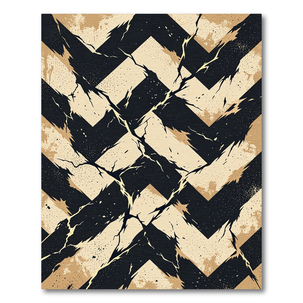 Abstract Black and Cream Chevron Crackle Rug