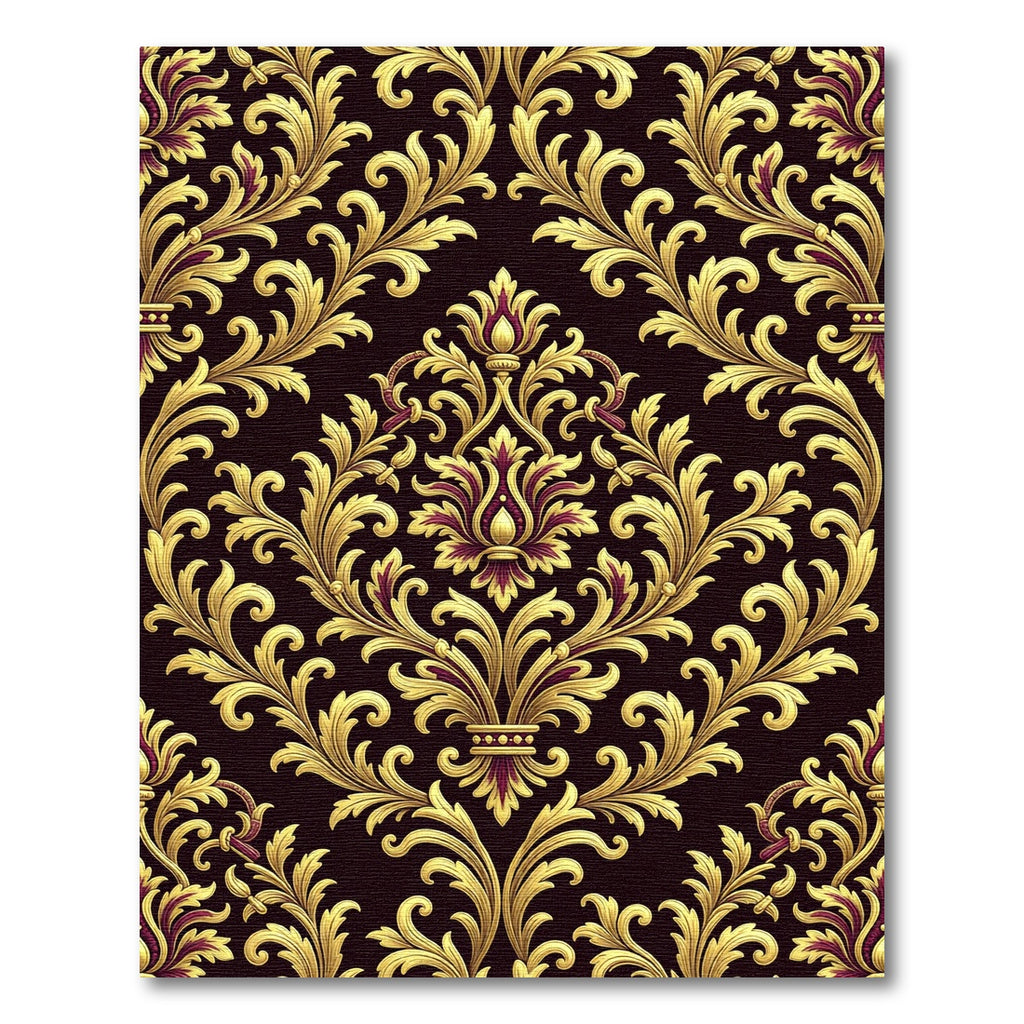 Rich Gold Burgundy Damask Flourish Rug