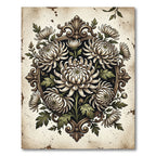 Vintage Cream Chrysanthemum Ornate Frame Rug