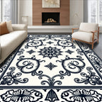 Ornate Floral Bordered Cream Rug