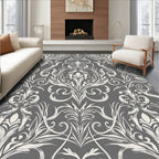 Elegant White Flourish Scroll Pattern Rug