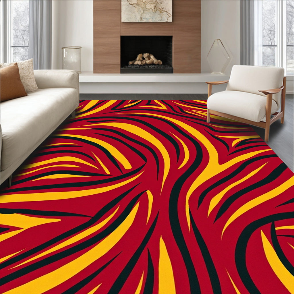 Bold Red Yellow Abstract Swirls Rug
