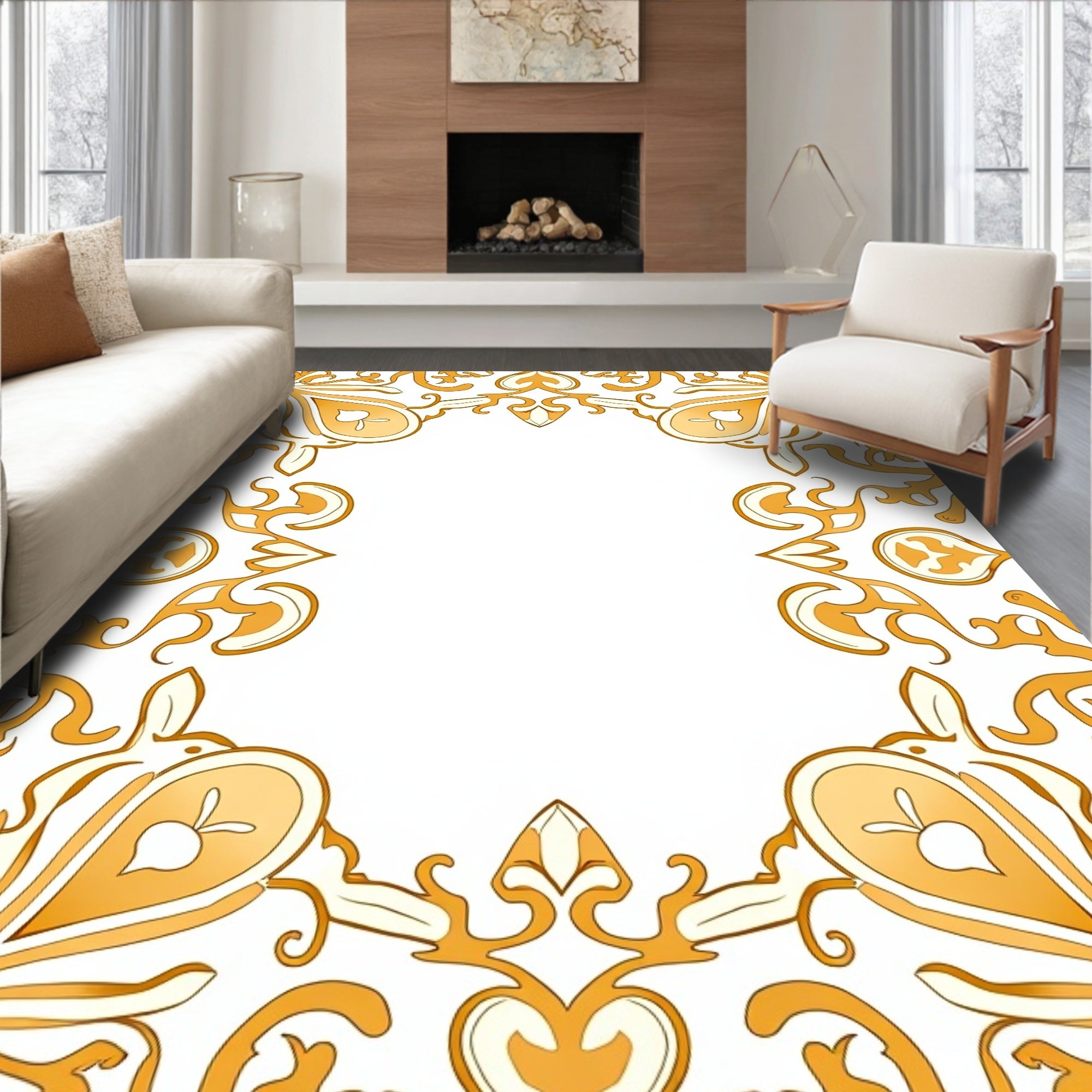 Elegant Golden Scrollwork Motif Rug