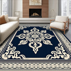 Intricate Floral Medallion Navy Rug