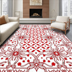 Red Floral Geometric Whimsical Design Rug