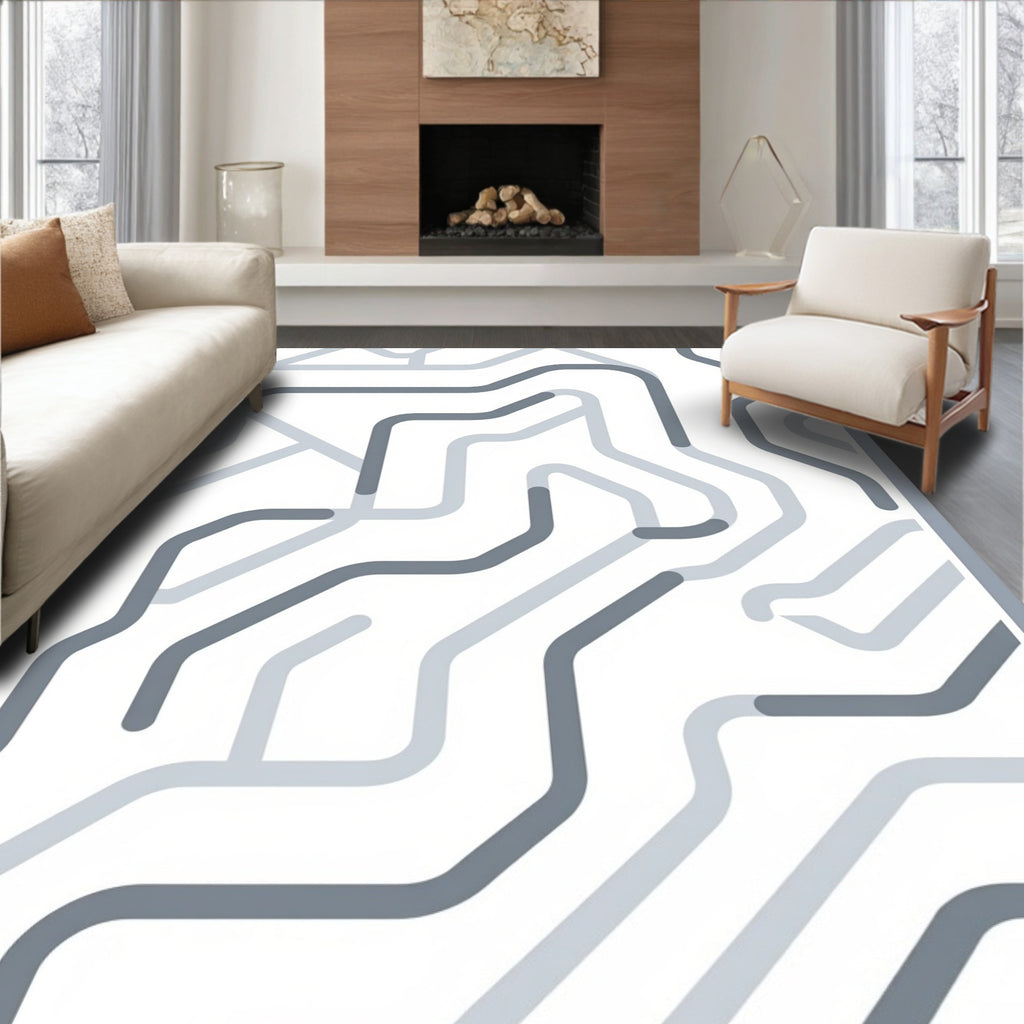Gray Circuit Board Graphic Rug