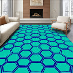 Modern Teal And Blue Hexagonal Pattern Rug