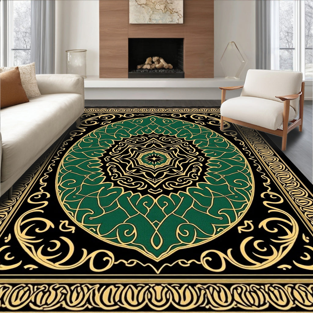 Emerald Black Golden Intricate Medallion Rug