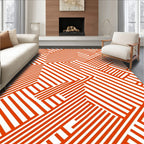 Modern Red White Geometric Pattern Rug