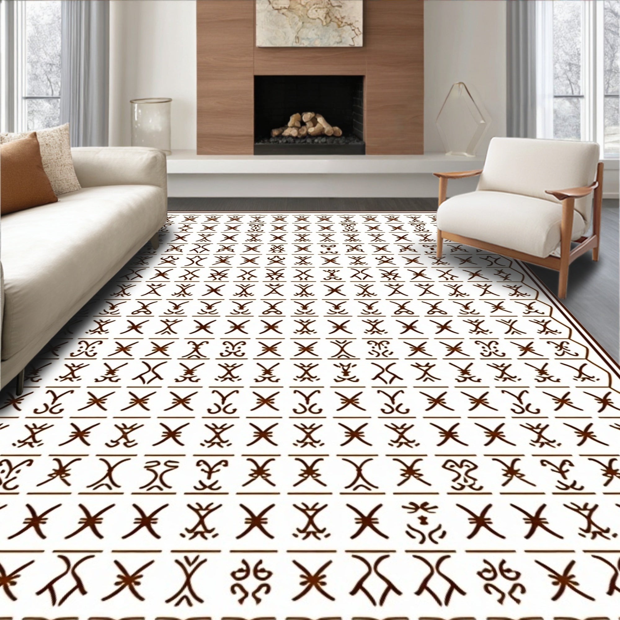 Tribal Symbols Geometric Pattern Rug