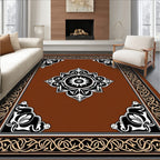 Intricate Black and Gold Scroll Border Rug