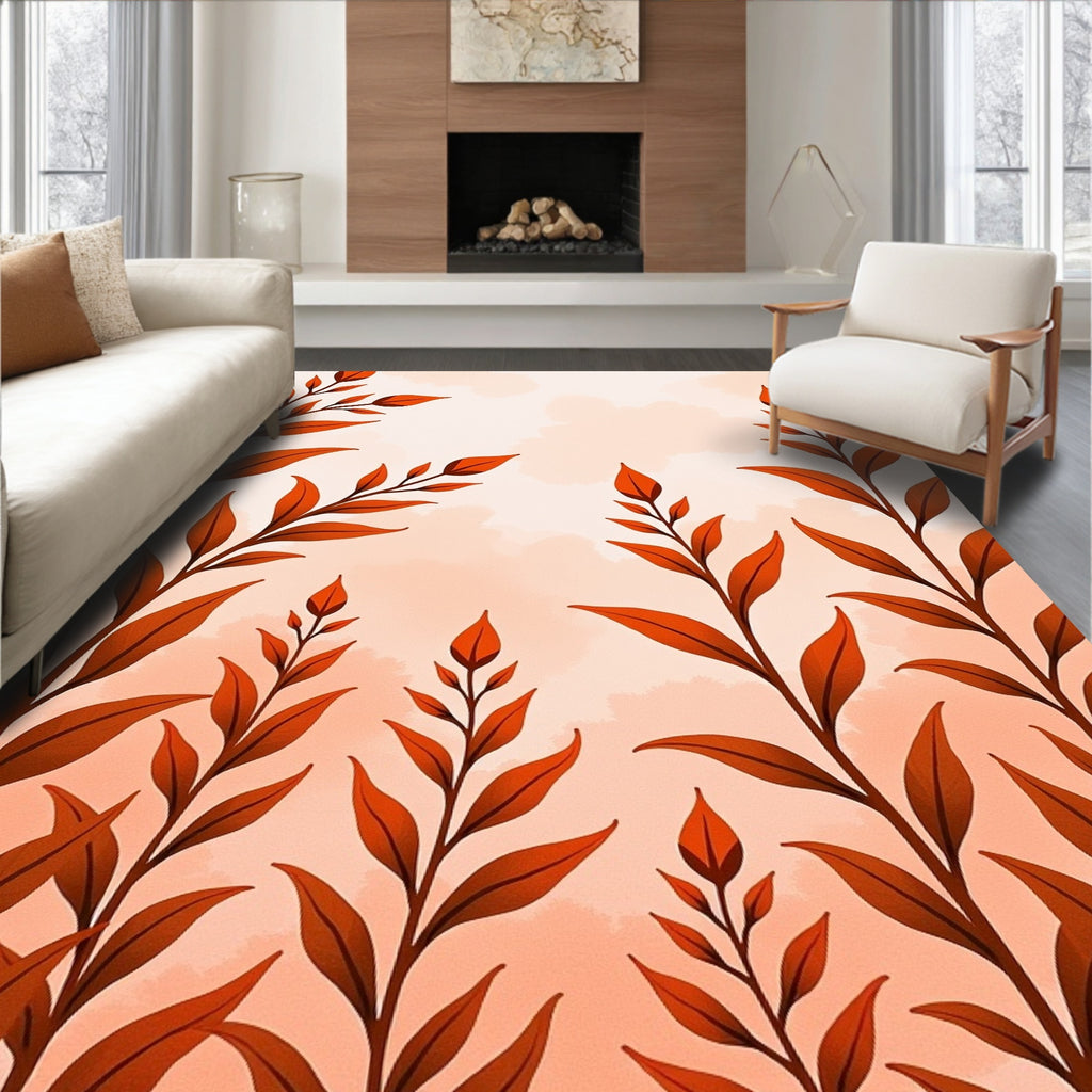 Terracotta Leafy Branch Pattern Rug