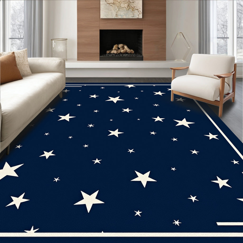 Navy Blue Star Pattern Rug