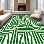 Abstract Green Maze Pattern Rug