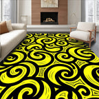 Bold Yellow Swirl Abstract Pattern Rug