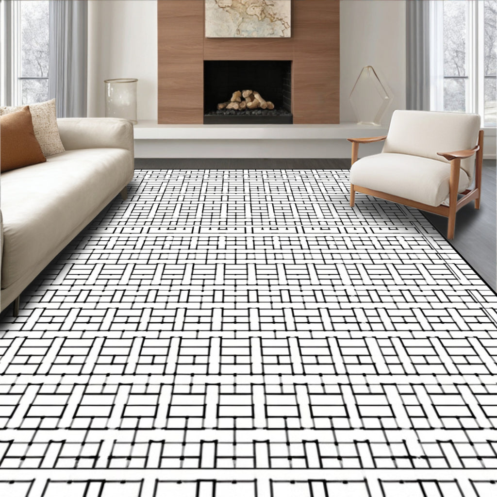 Monochrome Geometric Repeating Pattern Rug