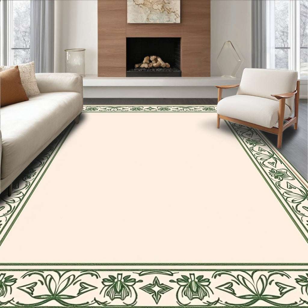 Elegant Green Floral Border Design Rug