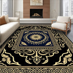 Classic Black Gold Mandala Border Rug