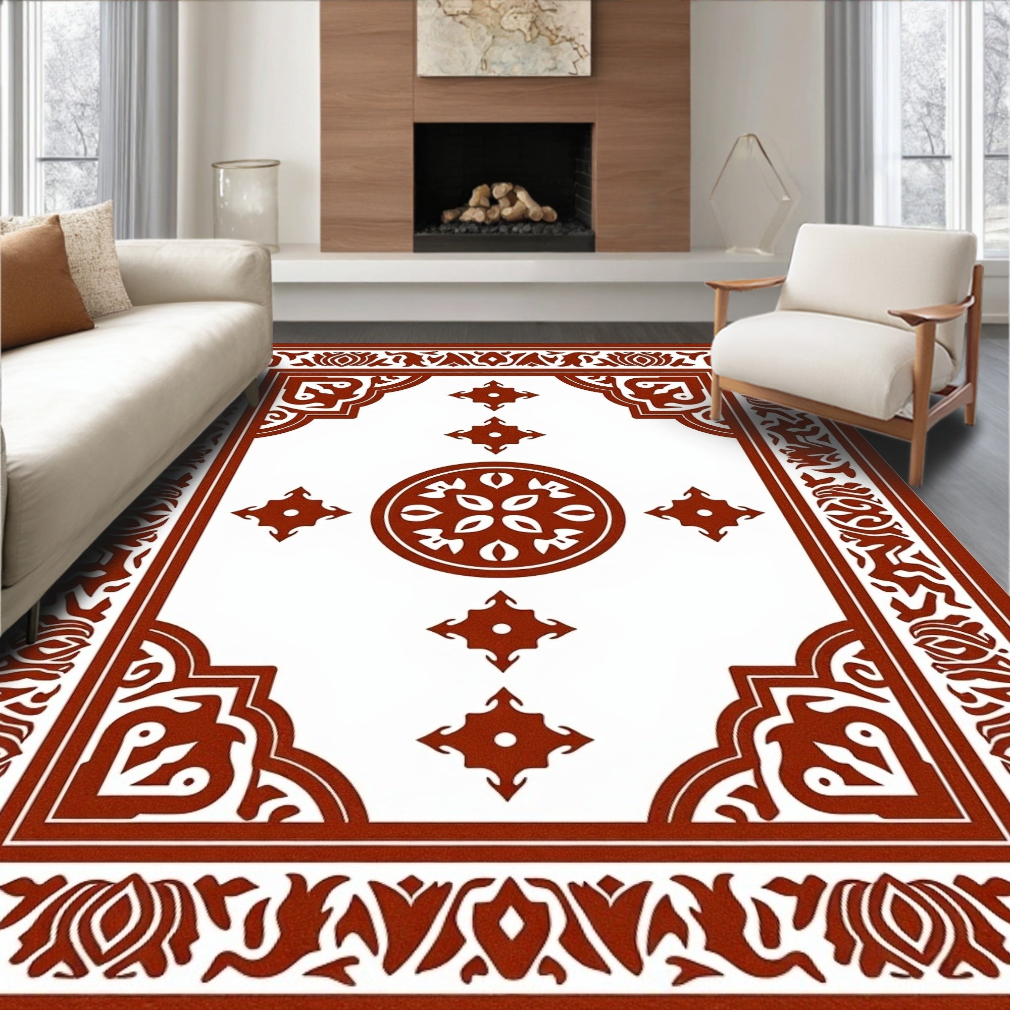 Maroon Traditional Medallion Floral Rug