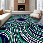 Abstract Wavy Green And Navy Swirls Rug