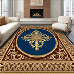 Ornate Blue Gold Floral Medallion Rug