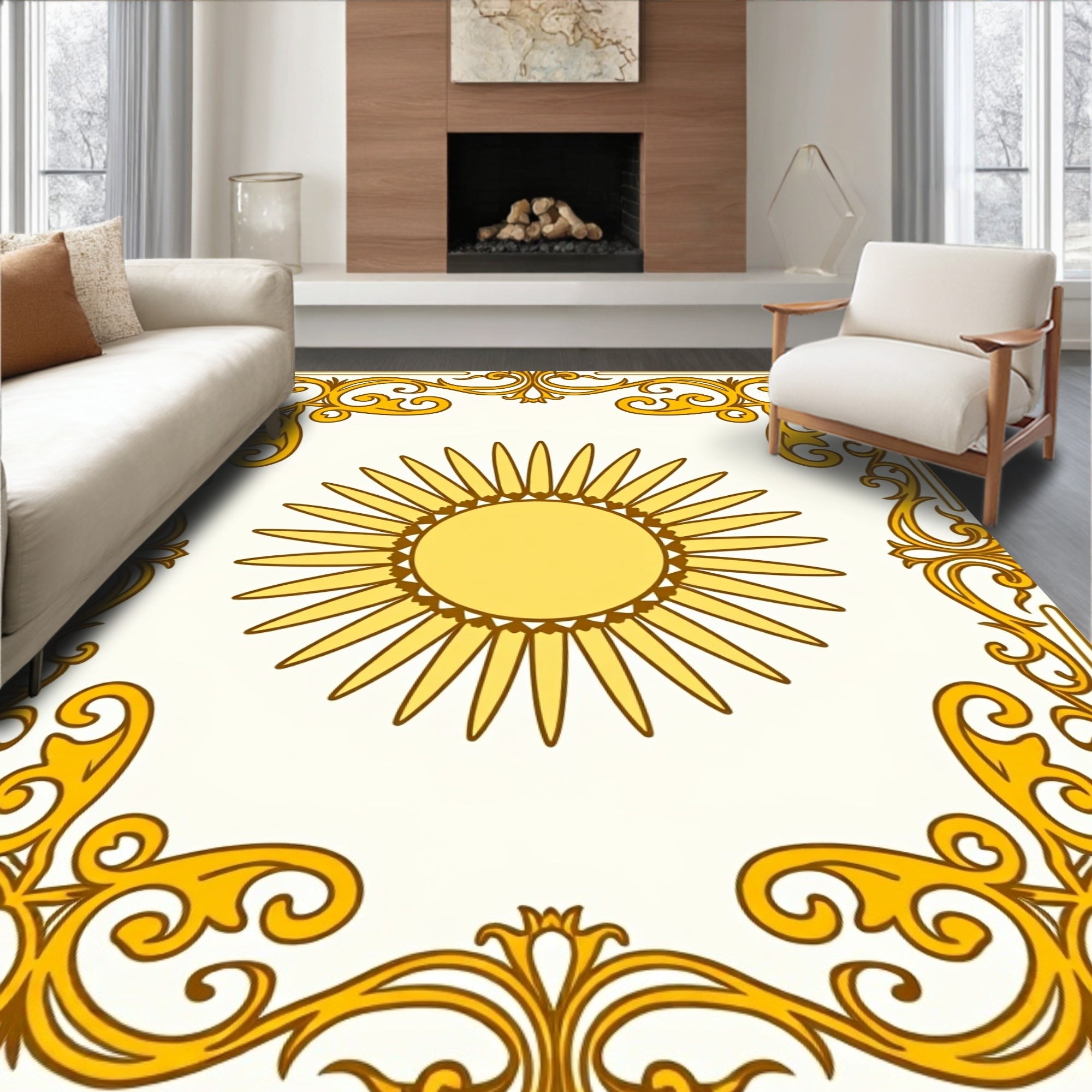 Bright Sun With Ornate Border Rug