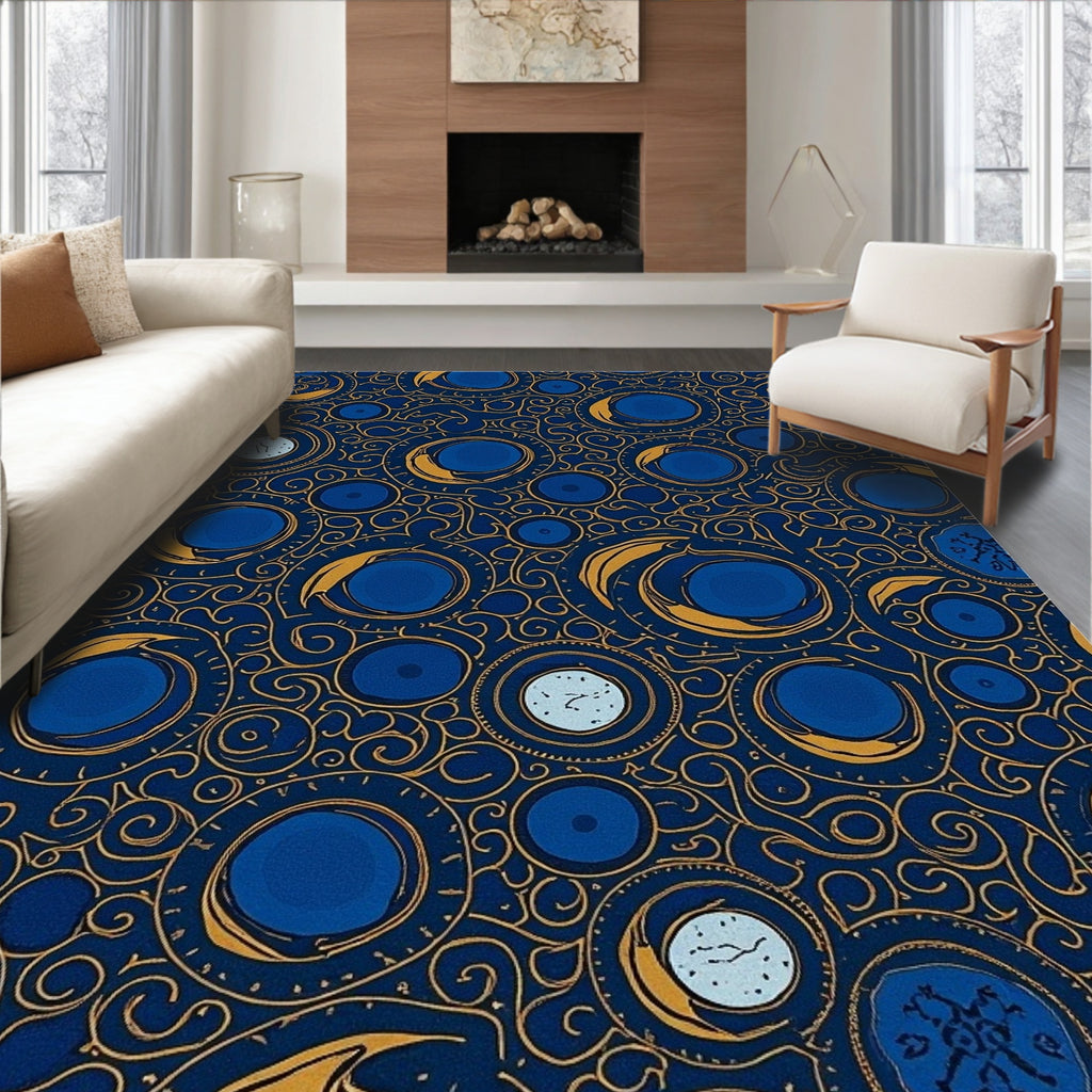 Ornate Midnight Celestial Circles Rug