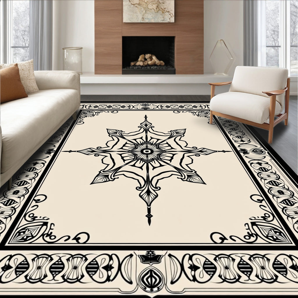 Ornate Star Mandala Border Design Rug