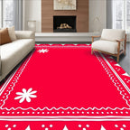 Red Scalloped Floral Border Rug