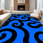Bold Black Swirls On Bright Blue Rug